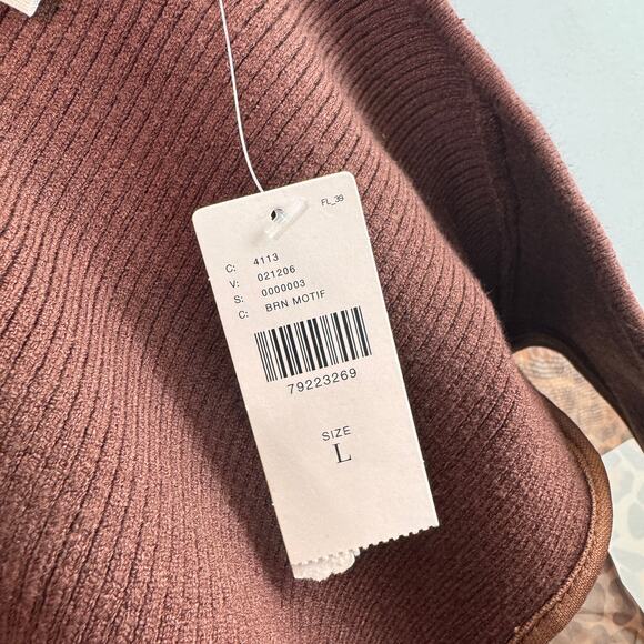 Anthropologie DOLAN Brown Sweater Leopard Sweetheart Sheer Puff Sleeve Large NEW - Picture 6 of 6